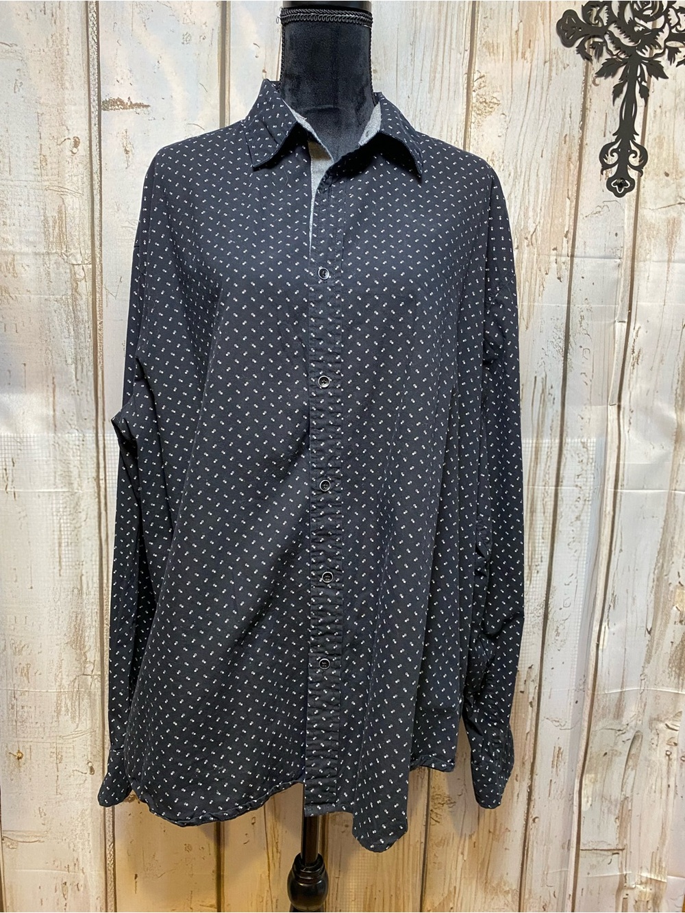Kenneth Cole New York Black Button-Down Shirt Small White Geometric Print S-2XL